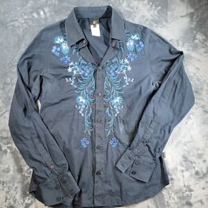 Just Cavalli Mens Shirt Size 50/ L Short Sleeve Button Down Ornate Embroidery